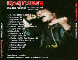 Back cover of Iron Maiden - Maiden America