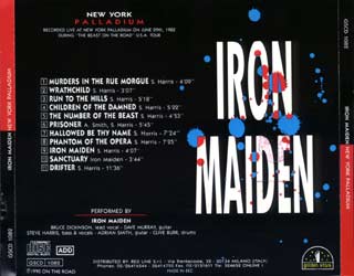 Back cover of Iron Maiden - New York Palladium